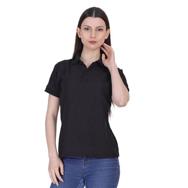 Black Cotton Polo Neck Tshirt