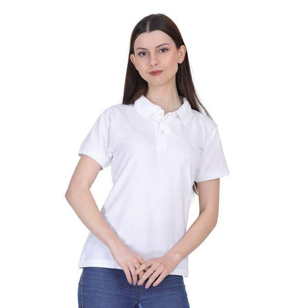 White Cotton  Polo Neck Tshirt